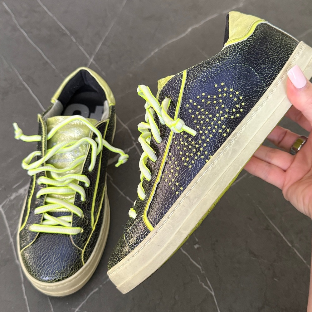 Rare P448 Sneakers Dark Metalic Blue with Neon Yellow Accents